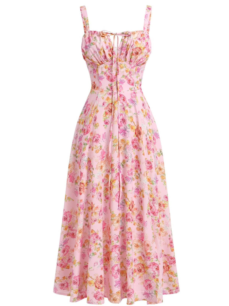 40er Chiffon-Kleid mit Spaghettiträger und Blumen