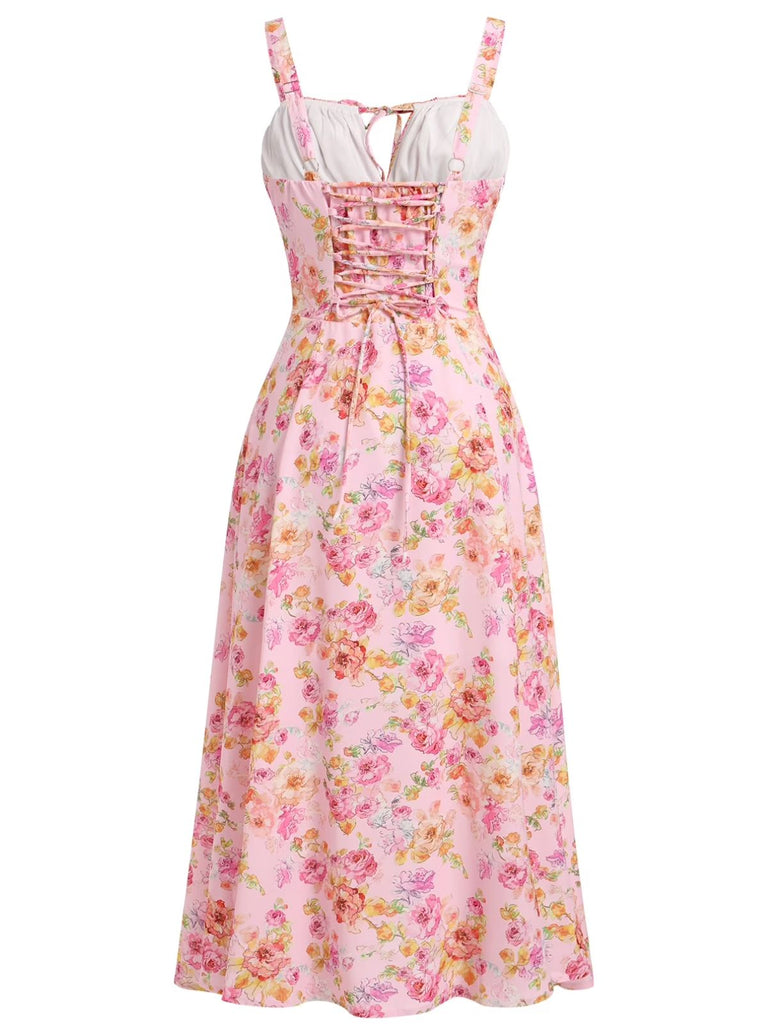 40er Chiffon-Kleid mit Spaghettiträger und Blumen