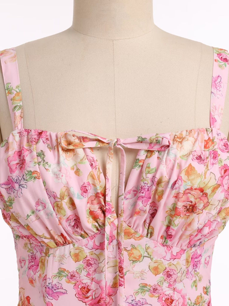 40er Chiffon-Kleid mit Spaghettiträger und Blumen