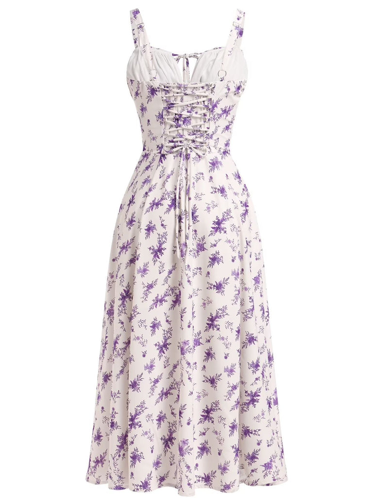 40er Chiffon-Kleid mit Spaghettiträger und Blumen