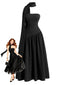 Schwarzes 30er trägerloses Maxikleid mit Schal-Kragen