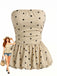 Beiges 50er trägerloses Top mit Polka-Dots und ausgestelltem Saum