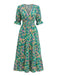 Grünes 70er Maxikleid mit V-Ausschnitt und Blumen