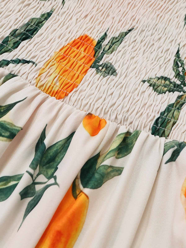 50er A-Linien-Kleid mit orangefarbenem Zitrus-Print