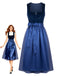 Blaues 50er Oktoberfest-Dirndl-Set mit Samt-Paisley-Kleid und Schürze