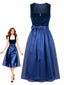 Blaues 50er Oktoberfest-Dirndl-Set mit Samt-Paisley-Kleid und Schürze