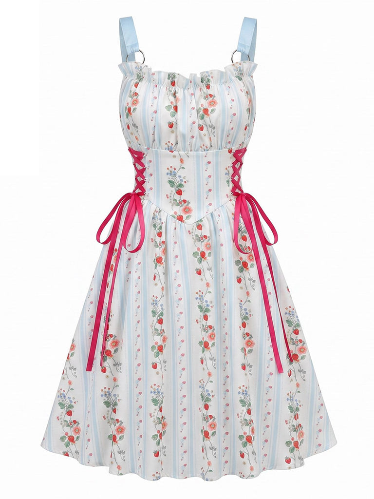 50er Swingkleid mit Blumen-Print und Eckiger Ausschnitt
