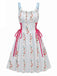 50er Swingkleid mit Blumen-Print und Eckiger Ausschnitt