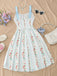 50er Swingkleid mit Blumen-Print und Eckiger Ausschnitt