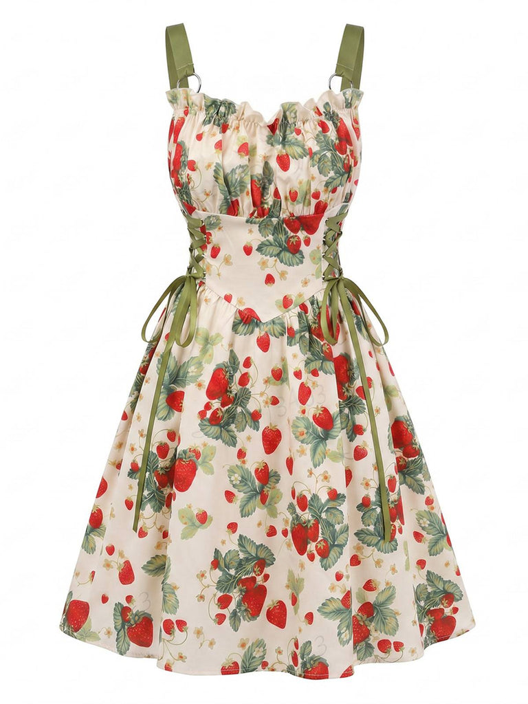 50er Swingkleid mit Blumen-Print und Eckiger Ausschnitt