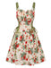 50er Swingkleid mit Blumen-Print und Eckiger Ausschnitt