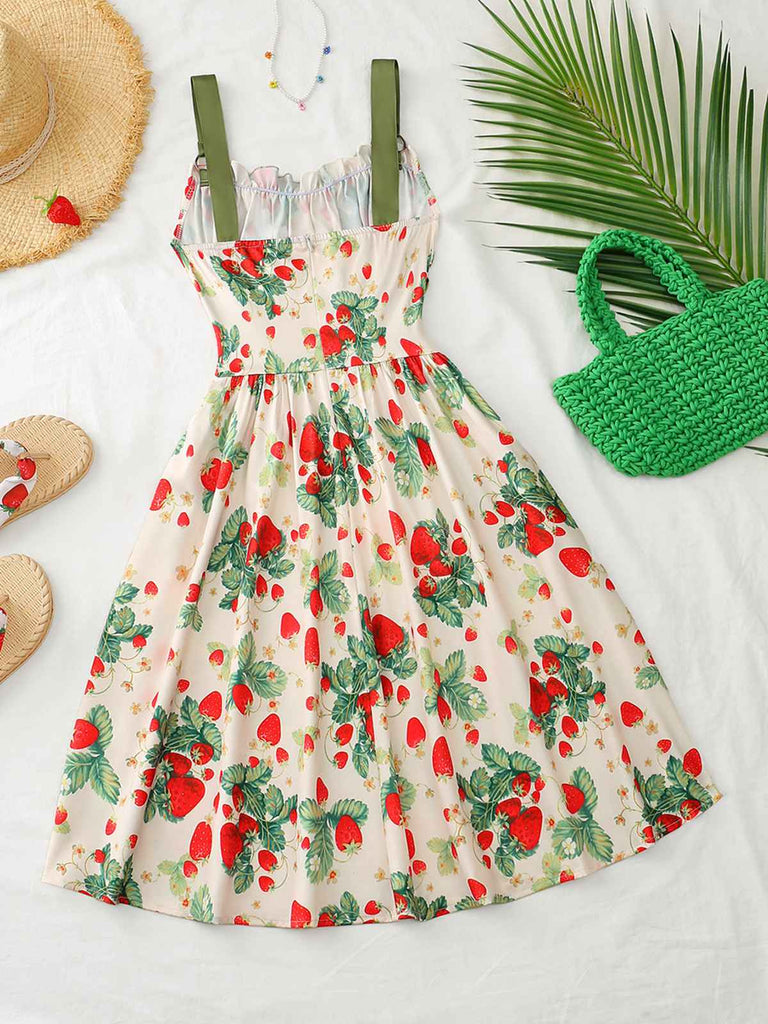 50er Swingkleid mit Blumen-Print und Eckiger Ausschnitt