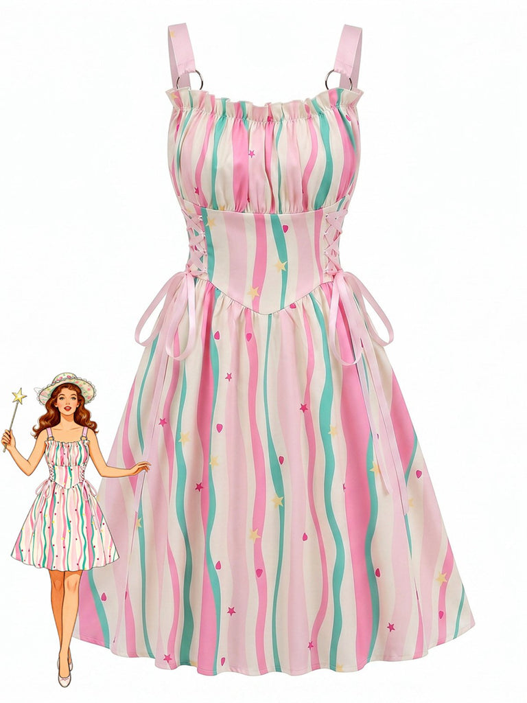 50er Swingkleid mit Blumen-Print und Eckiger Ausschnitt