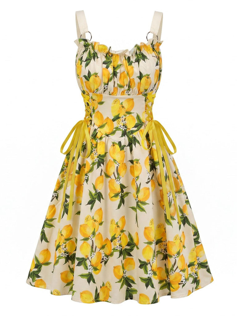50er Swingkleid mit Blumen-Print und Eckiger Ausschnitt