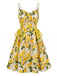 50er Swingkleid mit Blumen-Print und Eckiger Ausschnitt