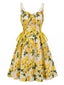 50er Swingkleid mit Blumen-Print und Eckiger Ausschnitt