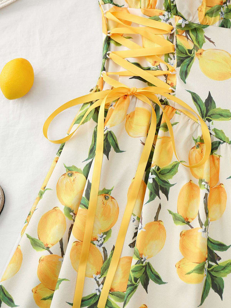 50er Swingkleid mit Blumen-Print und Eckiger Ausschnitt