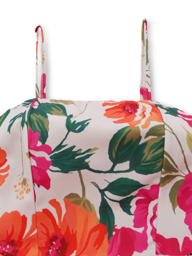 70er Boho Kleid mit Blumen und Spaghettiträgern