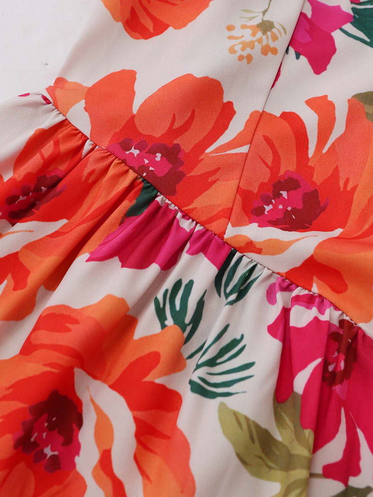 70er Boho Kleid mit Blumen und Spaghettiträgern