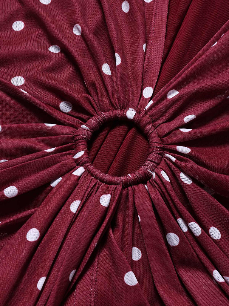 Weinrotes 30er Kleid mit Polka-Dots