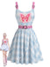 Hellblaues 00er Y2K Kleid mit Schmetterling und Gürtel
