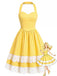 Gelbes 50er Baumwollkleid mit Polka-Dots