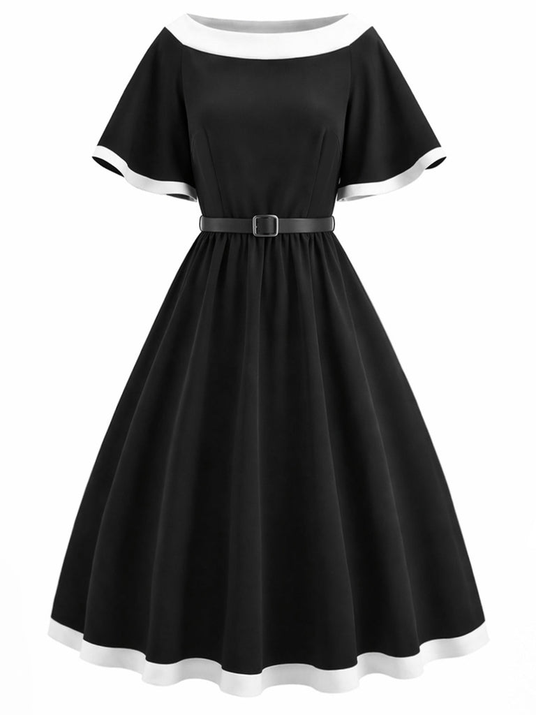 Schwarzes 50er Swingkleid mit Kontrastbesatz