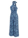 Seeblauer 70er Jumpsuit mit Zebra-Print und Neckholder