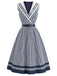 Weißes & Blaues 40er Sailor Kleid mit Schal-Kragen und Streifen