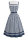Weißes & Blaues 40er Sailor Kleid mit Schal-Kragen und Streifen