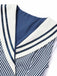 Weißes & Blaues 40er Sailor Kleid mit Schal-Kragen und Streifen