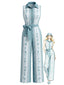 [Vorverkauf] Hellblauer 70er ärmelloser Jumpsuit mit Blumenprint und Gürtel