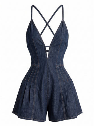 50er Baumwoll-Romper mit Bindeband und Riemen