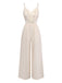 Beiger 70er Jumpsuit mit Häkelspitze und Fransenbesatz