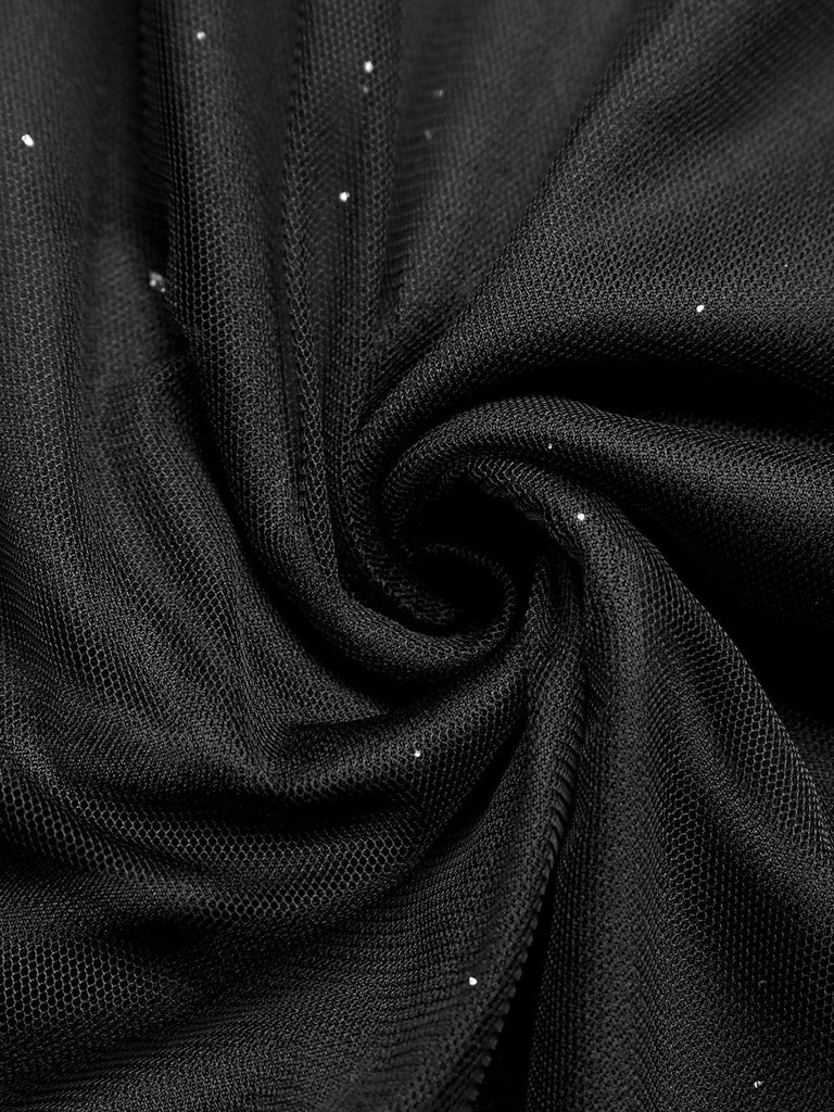 Schwarzes 50er ärmelloses Kleid mit Mesh und Pailletten