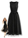 Schwarzes 50er ärmelloses Kleid mit Pailletten-Mesh