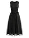 Schwarzes 50er ärmelloses Kleid mit Pailletten-Mesh