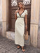 Beige 30er Satin-Kleid mit Polka-Dots und V-Ausschnitt