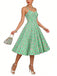 Grünes 50er Baumwoll-Kleid mit Spaghettiträger und Gingham
