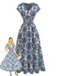 70er Boho Maxikleid mit Ornament-Blumen und V-Ausschnitt