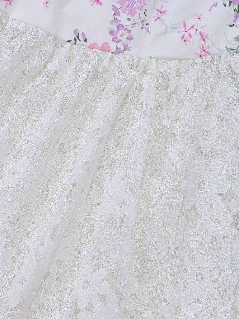 Mehrfarbiges 70er Maxikleid mit Blumen und Smok
