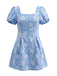 60er Blumen-Jacquardkleid mit Karreeausschnitt und Puffärmeln