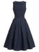 Marineblaues 50er Ärmelloses Jeans-Kleid mit V-Ausschnitt