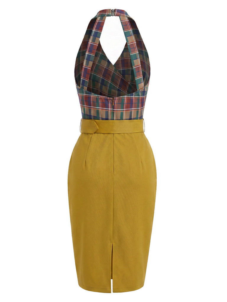 Braunes 60er Bleistiftkleid mit Karomuster