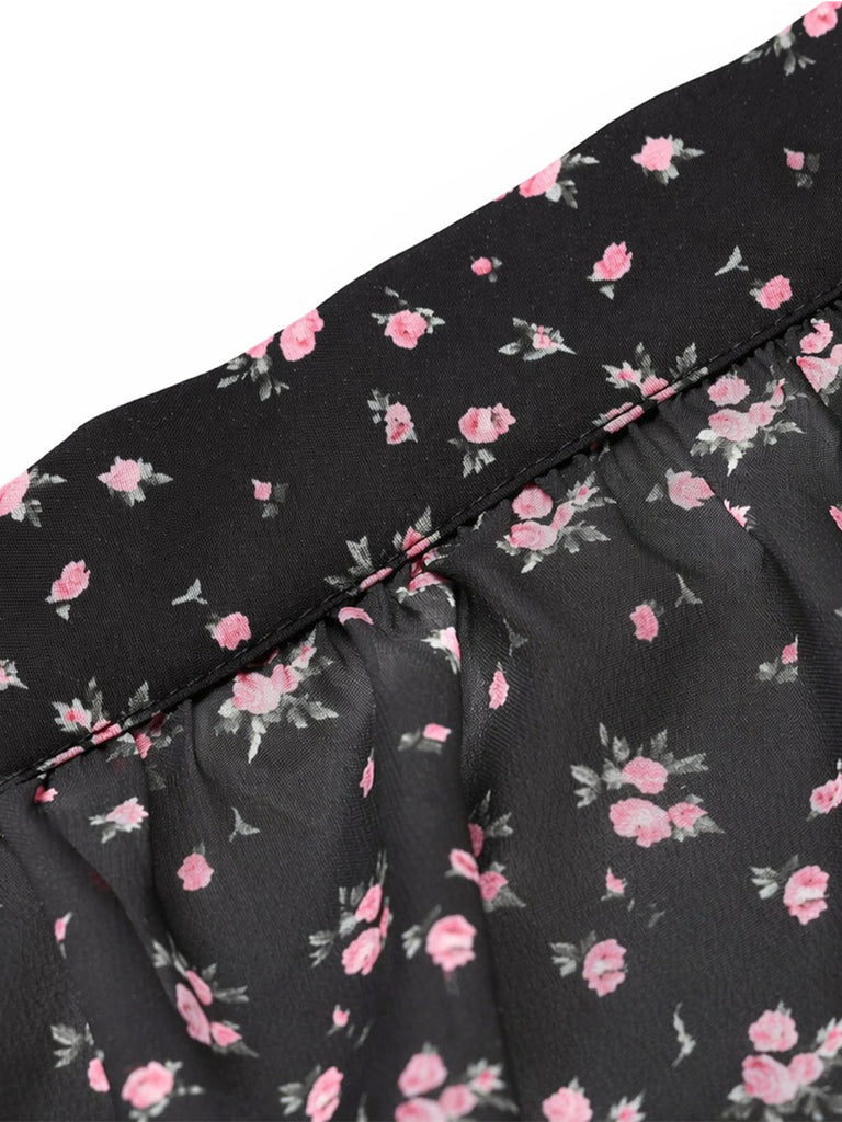 Schwarzer 50er Rock mit Blumen und Schnürung