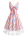 Mehrfarbiges 50er Kleid mit Blumen und Schleife