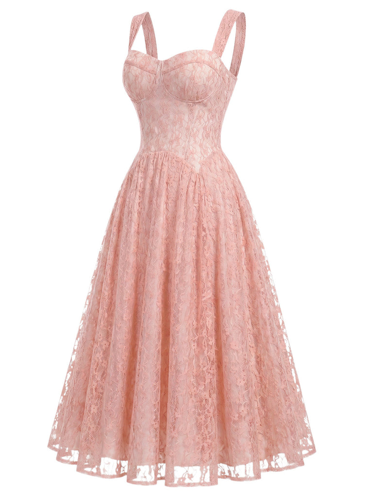 Rosa 40er Korsett-Kleid mit Spaghettiträger und Herzausschnitt