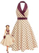 Apricotes 50er Satin-Kleid mit Schal-Kragen und Polka-Dots