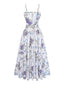 Weißes 50er Chiffon-Kleid mit Spaghettiträger und Blumen-Print