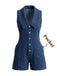 Marineblauer 70er Jeans-Romper mit Knopf
